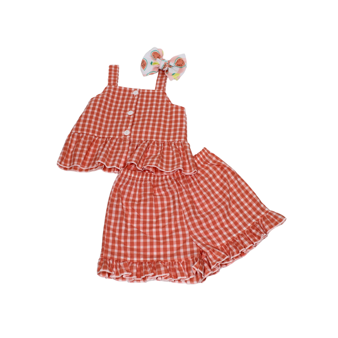 Coral Gingham Sleeveless Top & Short Set