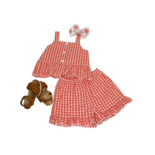 Coral Gingham Sleeveless Top & Short Set